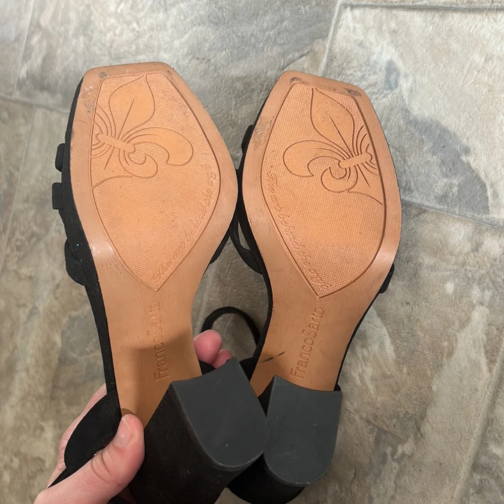Franco Sarto Black Suede Block Damalis Sandal Heels 6.5
